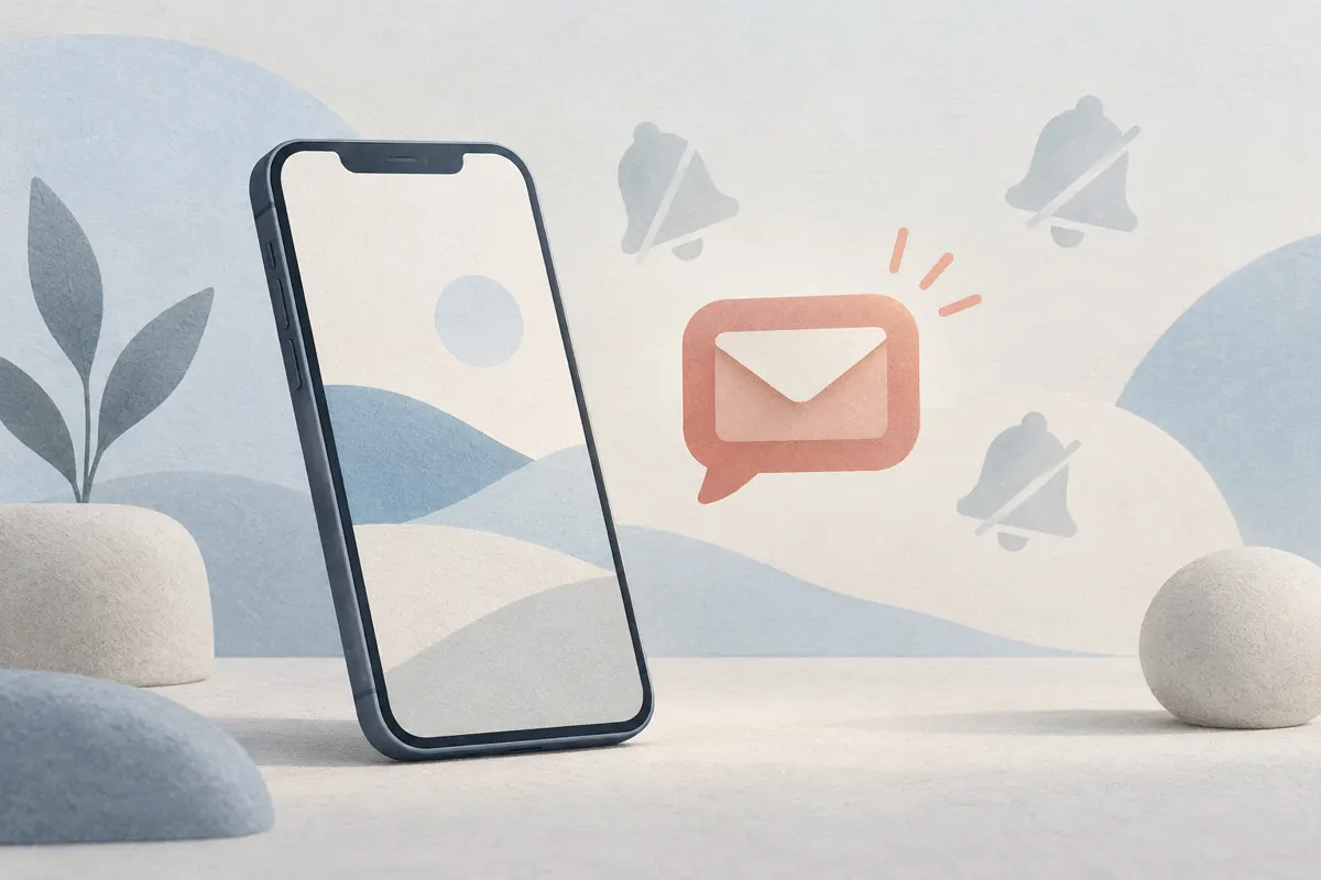 Ilustracja telefonu z wyciszonymi alertami i wyróżnioną ważną wiadomością